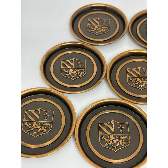 VTG Hyde Park Coaster Set 8 Monogrammed Copper Coat of Arms Barware Arms-Crest - Picture 9 of 10